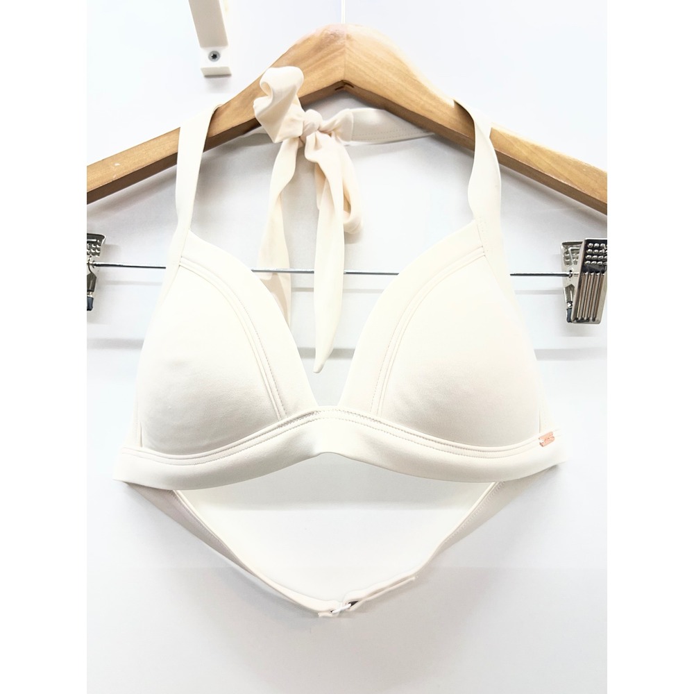 Victorias Secret PINK Cream Off White Halter Triangle Bikini Top Rose Gold Logo